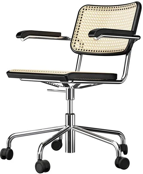 Thonet S 64 VDR Swivel Kontorstol med Armlener Krom/Svart Beiset Bøk