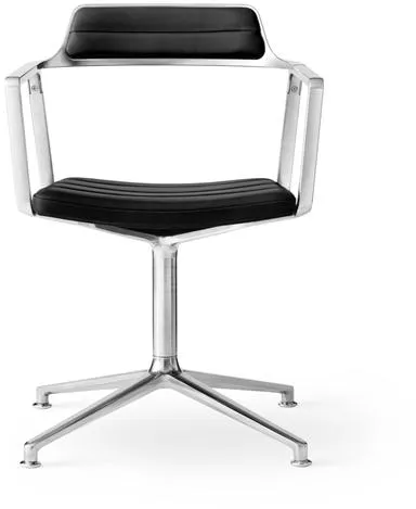 Vipp 452 Drejestol med Gulvglidere Aluminium/Svart Skinn