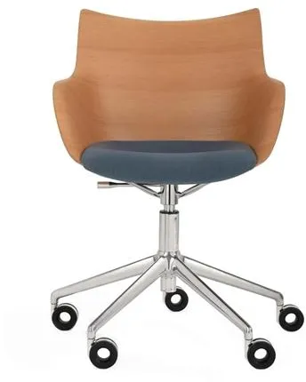 Kartell Q/Wood Kontorstol Krom/Lyst Tre med Blå Polstring