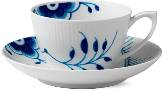 Royal Copenhagen Blå Mega Riflet kopp og asjett - 28 cl