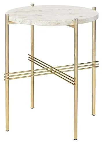 GUBI TS Sidebord Rund Ø40 Messing/Hvit Travertin