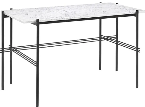 GUBI TS skrivebord 120 x 60 cm med svart base og hvit Carrara marmorplate