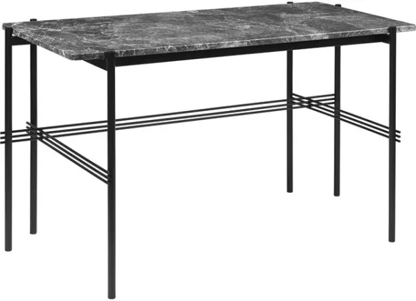 GUBI TS skrivebord 120 x 60 cm med svart base og grå Emperador marmorplate